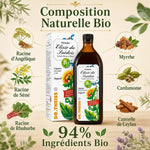 Elixir du Suédois Dr. Theiss 700ml avec composition bio : angélique, séné, rhubarbe, myrrhe, cardamome, cannelle