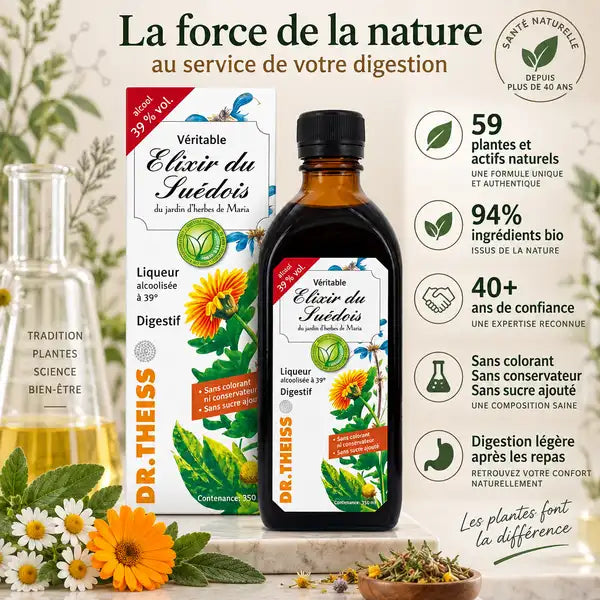 Élixir du Suédois 39° 350ml Dr Theiss - 59 plantes naturelles, 94% bio, digestion légère