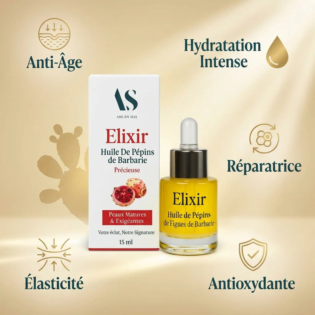 Elixir Huile Bio Pépins Figues Barbarie 15ml - Bouteille avec bénéfices anti-âge et hydratation