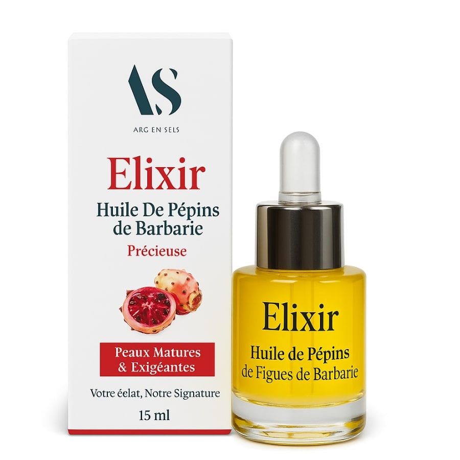 Flacon de 15 ml d'Elixir d'Huile de Pépins de Figues de Barbarie Véritable Bio de la marque Arc en Sels