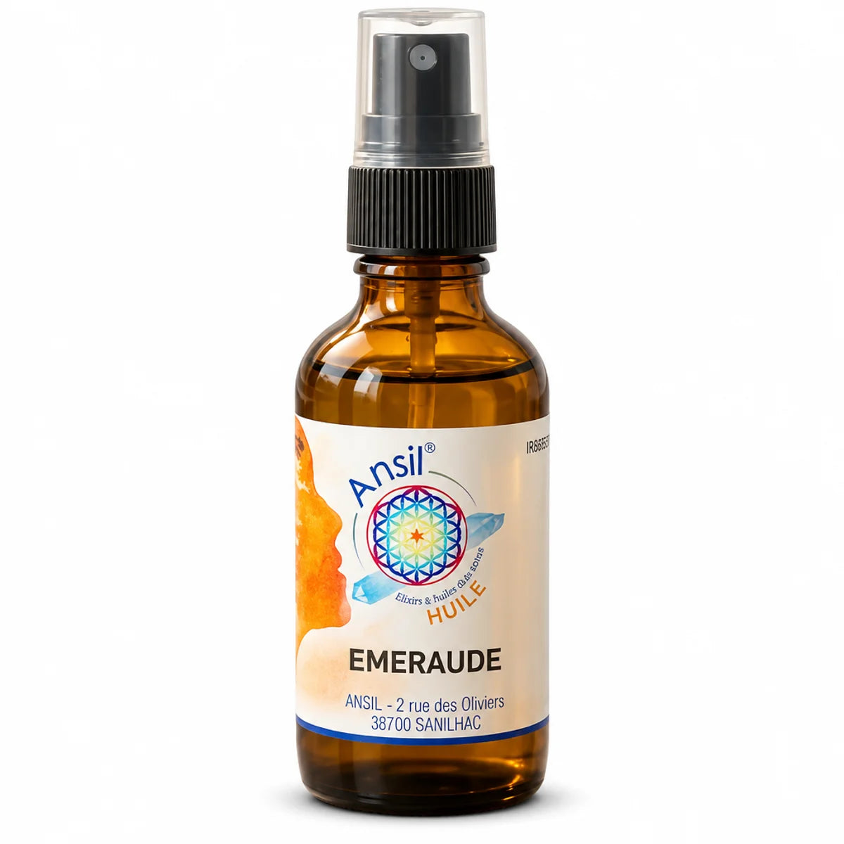 Huile de cristal Emeraude Ansil 50ml en flacon verre ambré avec pompe spray noire