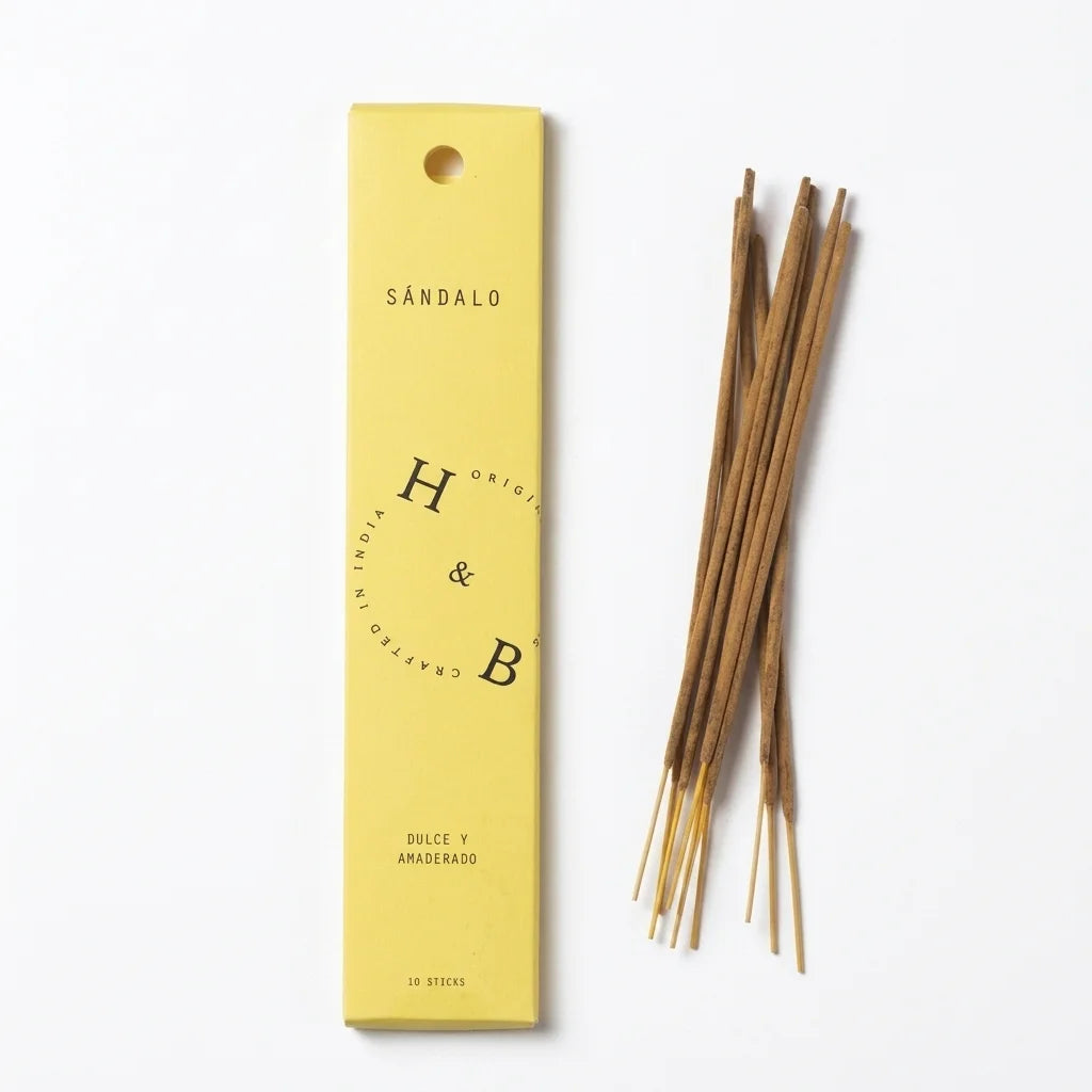Boîte d'encens Bois de Santal x10 avec bâtons de bois, packaging jaune H&B