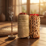 Encens en corde du Nepal cèdre 40 pièces sur tapis de méditation avec fumée