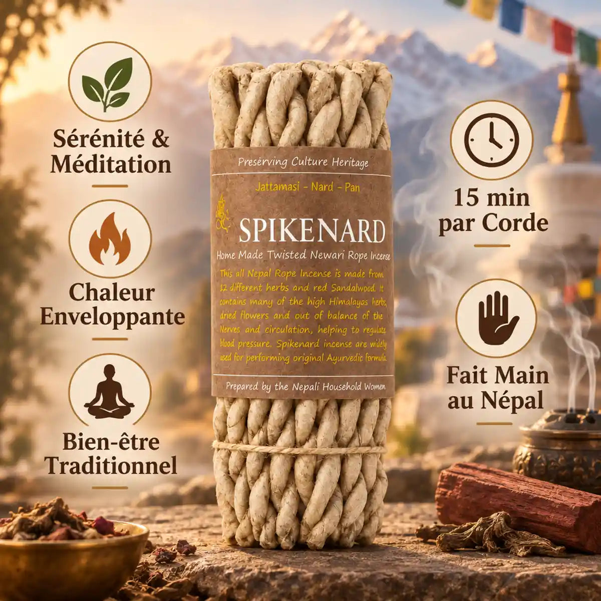 Encens en corde Spikenard du Népal - bundle de 50 cordes faites main avec bénéfices bien-être