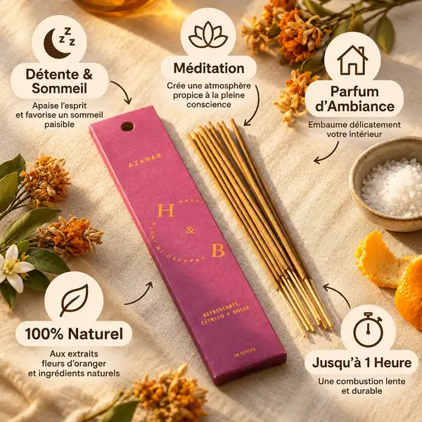 Encens Fleur d'Oranger 10 bâtons naturels détente sommeil méditation parfum ambiance