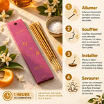 Encens Fleur d'Oranger 10 bâtons avec guide d'utilisation et fleurs séchées