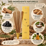 Encens naturel cèdre 10 bâtons avec ingrédients : essence de cèdre, charbon de bois de santal et parfums naturels