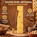 Encens naturel cèdre 10 bâtons roulés à la main en Inde, packaging jaune artisanal