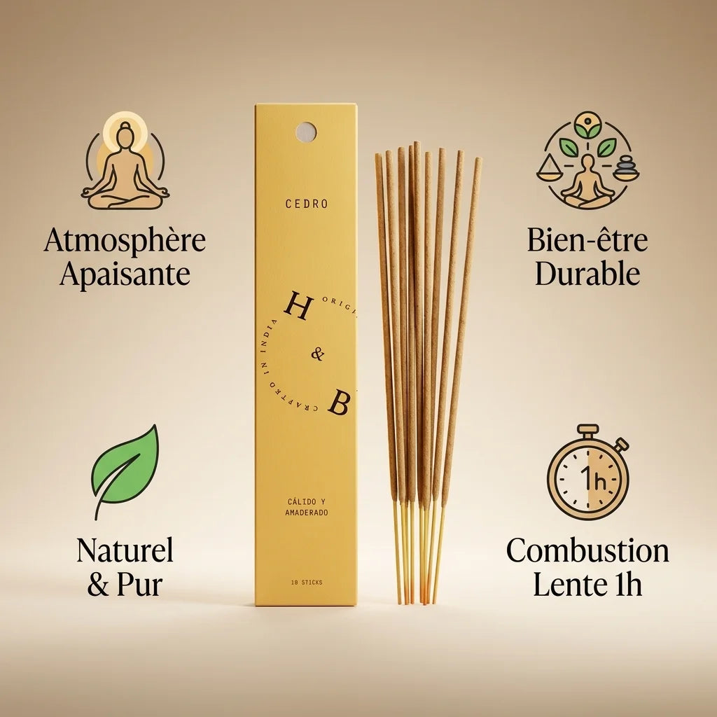 Encens naturel cèdre x10 avec bâtons en bois, bénéfices bien-être et combustion 1h