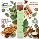 Encens naturel eucalyptus 10 bâtons avec ingrédients naturels et feuilles d'eucalyptus