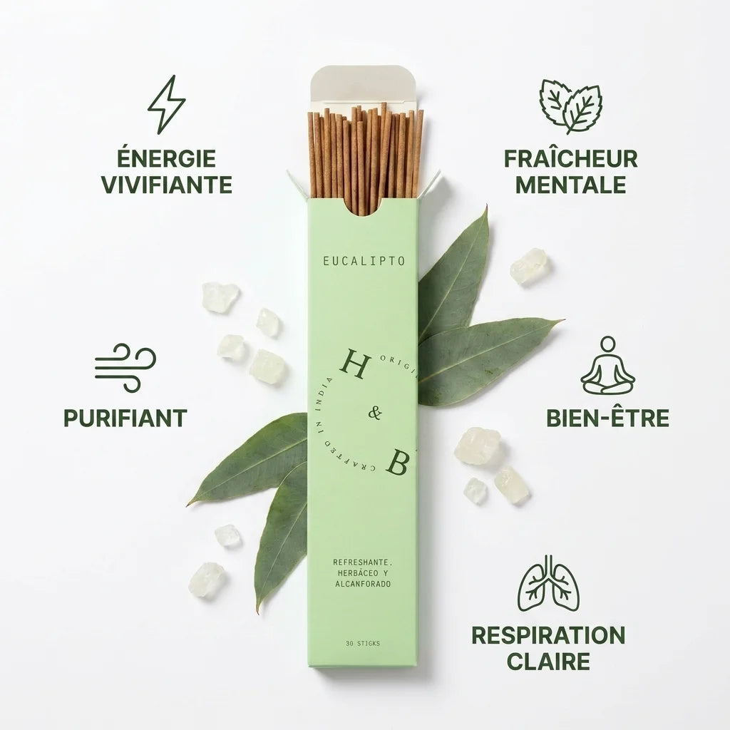 Encens naturel eucalyptus x10 avec bénéfices purifiant, fraîcheur mentale et bien-être respiratoire