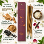 Encens naturel jasmin 10 bâtons avec ingrédients fleurs jasmin, bois de santal et charbon actif