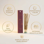 Encens naturel Jasmin x10 avec bâtons à bout vert, emballage boîte bordeaux et or