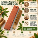 Encens naturel Neem & Citronnelle 10 bâtons avec instructions d'utilisation et bénéfices 100% naturel