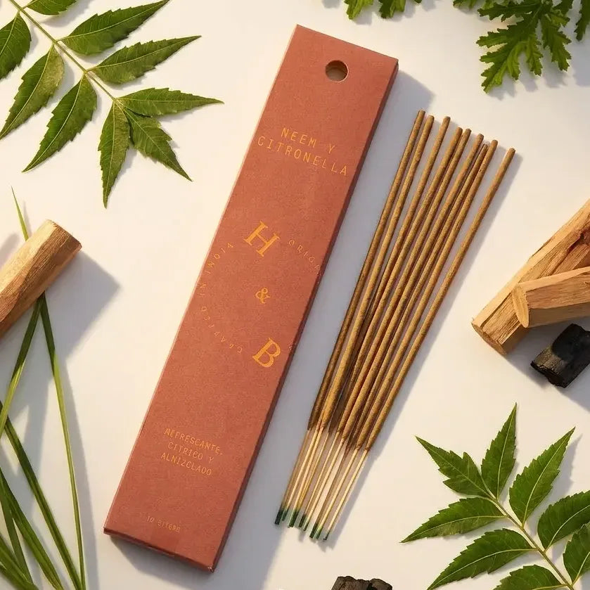 Encens naturel Neem & Citronnelle x10 avec ingrédients naturels et emballage terracotta