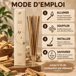 Boîte Palo Santo H&B 10 bâtons avec mode d'emploi, chips de bois et instructions de combustion 45-60 min