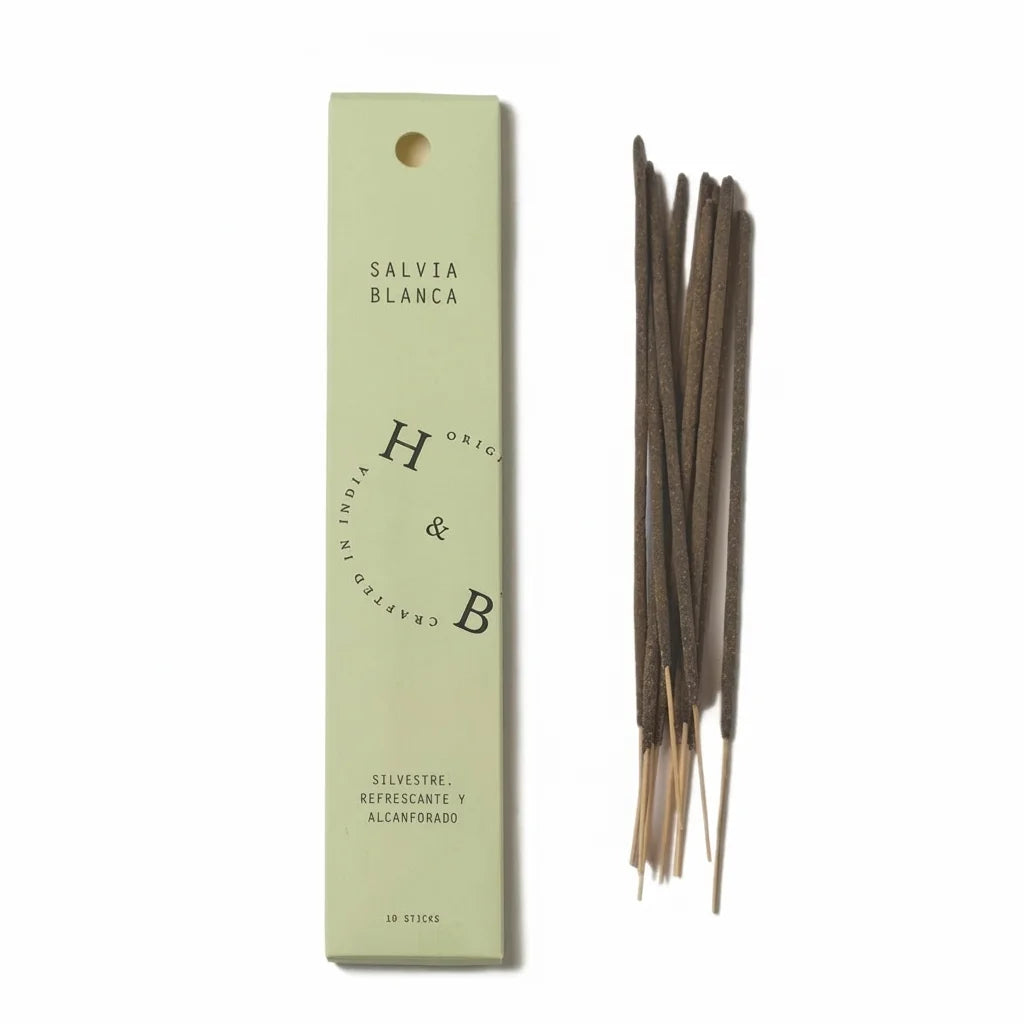 Encens naturel sauge blanche x6 avec boîte verte et bâtons de bois naturel