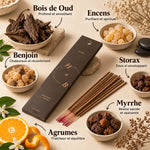 Encens Oud 10 bâtons avec ingrédients naturels : bois de oud, benjoin, myrrhe et storax