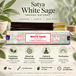 Encens Satya Sauge Blanche 15g - Bâtonnets naturels roulés à la main pour purification et méditation