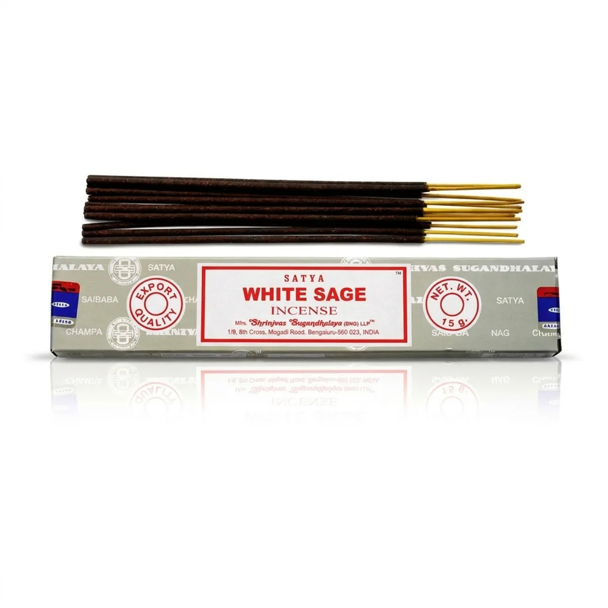Encens Satya Sauge Blanche 15g - boîte grise avec bâtons dorés