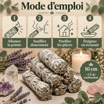 Bâtons de sauge blanche de Californie avec lavande et eucalyptus, guide d'utilisation en 4 étapes pour purification spirituelle