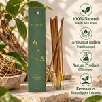 Encens Vétiver H&B 10 bâtons naturels roulés à la main, artisanat indien traditionnel sans produits chimiques