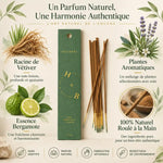Encens Vétiver 10 bâtons naturels roulés à main avec bergamote et plantes aromatiques