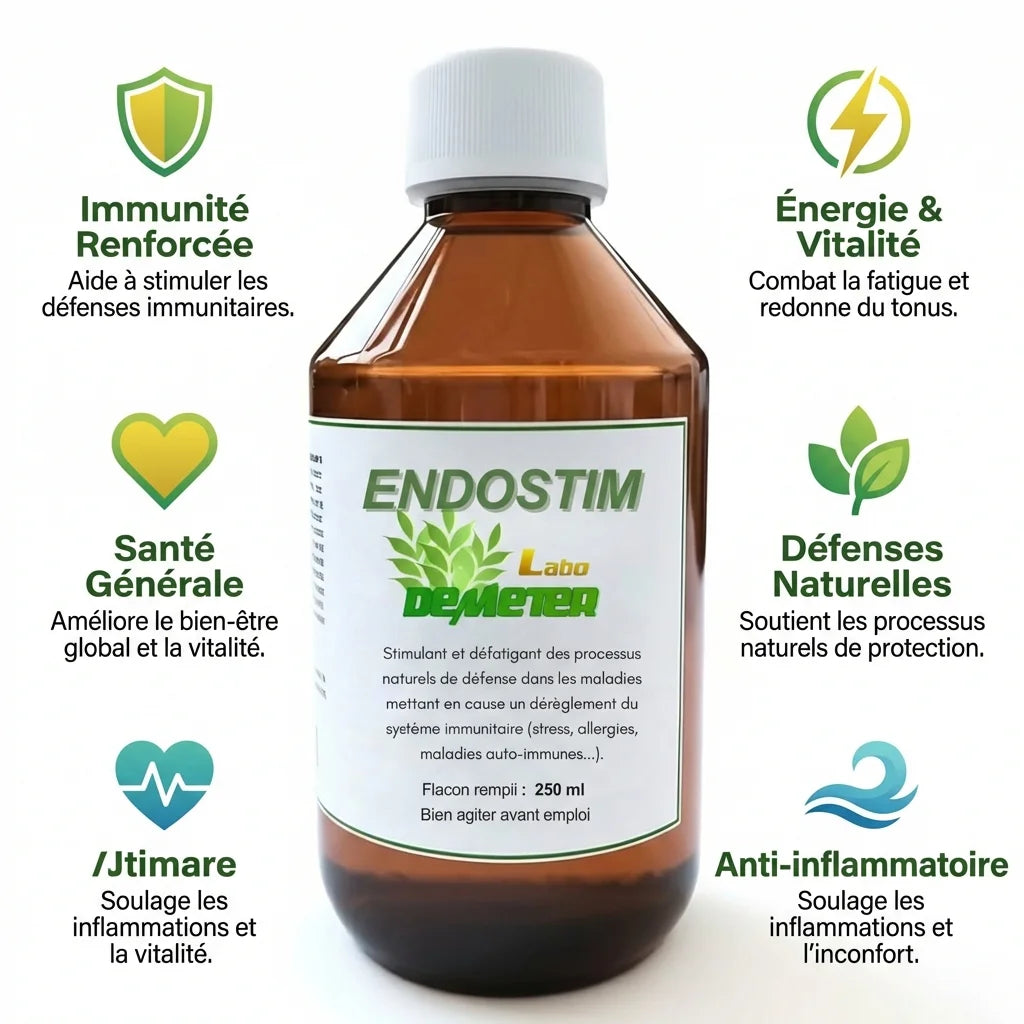 Endostim Labo-Demeter 250ml - Immunité renforcée chat et chien avec infographiques bénéfices