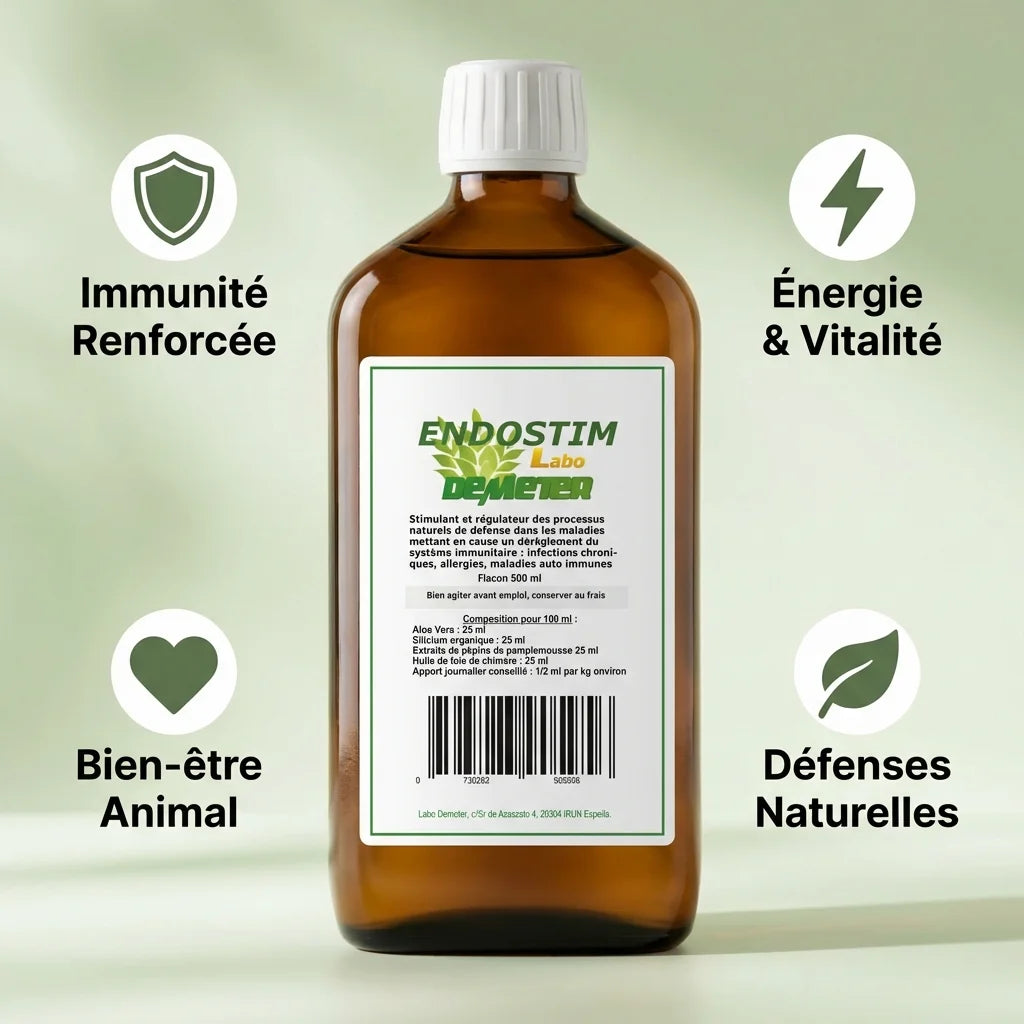Endostim 500ml pour immunité chien chat avec bénéfices énergie et défenses naturelles