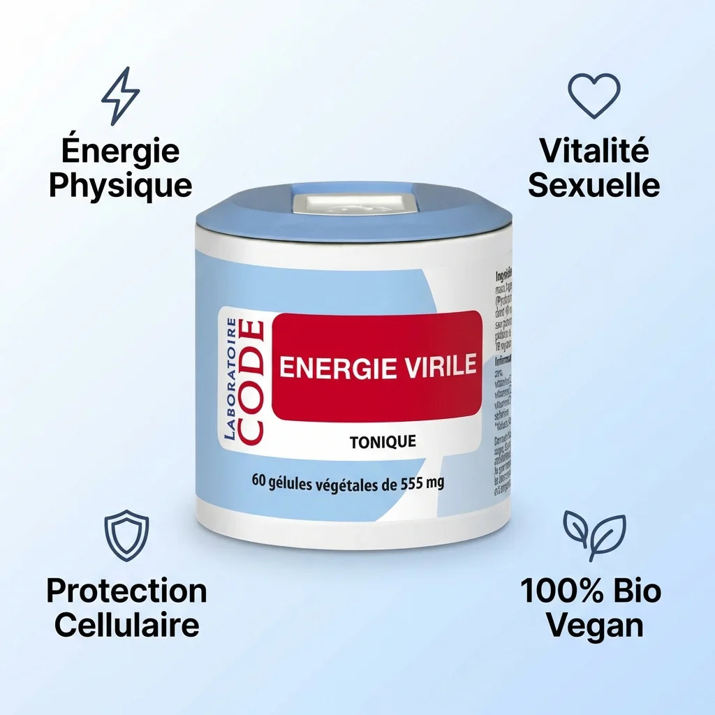 Laboratoire Code Energie Virile Bio 60 gélules avec bénéfices énergie, vitalité et protection cellulaire