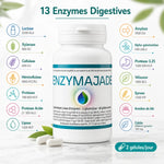 Enzymajade complexe 13 enzymes digestives flacon avec ingrédients actifs Lactase Protease Lipase