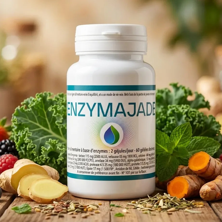 Enzymajade complexe enzymes digestives avec fruits et légumes frais pour santé digestive