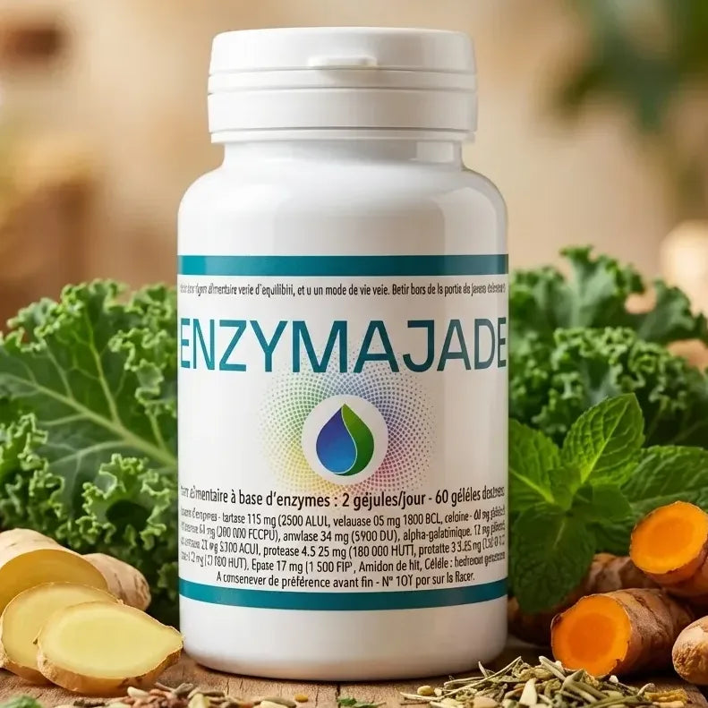 Enzymajade complexe enzymes digestives avec fruits et légumes frais pour santé digestive