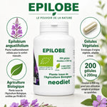Épilobe Bio 200 gélules Neodiet - Complément alimentaire bio en flacon avec certification agriculture biologique