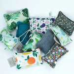 Éponges écologiques Angie Be Green en tissu recyclé et lin, motifs botaniques variés