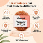 Éponge grattoir cuivre Pimpant lot de 2 - Avantages récurage sans rayer antibactérien naturel