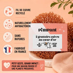 Éponge grattoir cuivre Pimpant lot de 2 made in France, recyclée antibactérienne