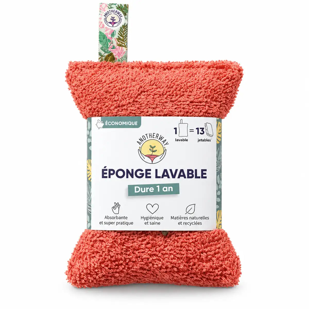 Éponge lavable corail écologique Anotherway réutilisable avec double texture