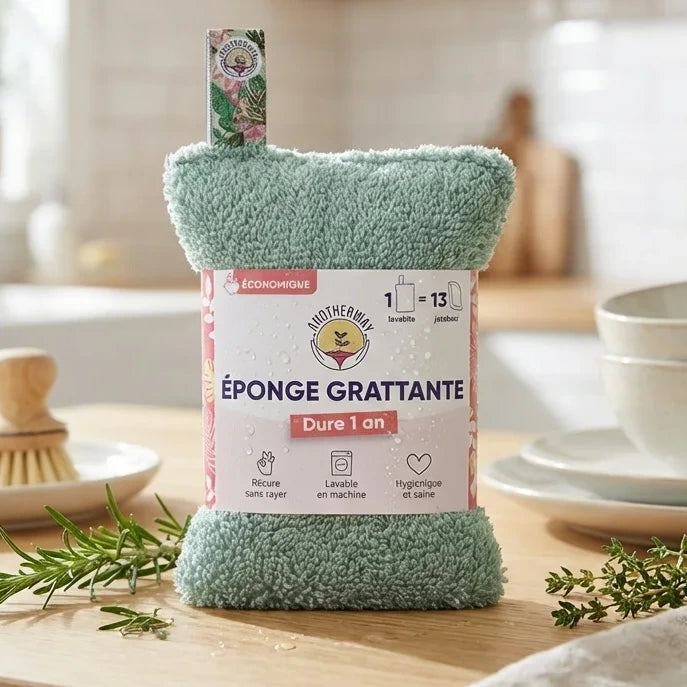 Éponge lavable verte Anotherway réutilisable dans une cuisine écologique et moderne