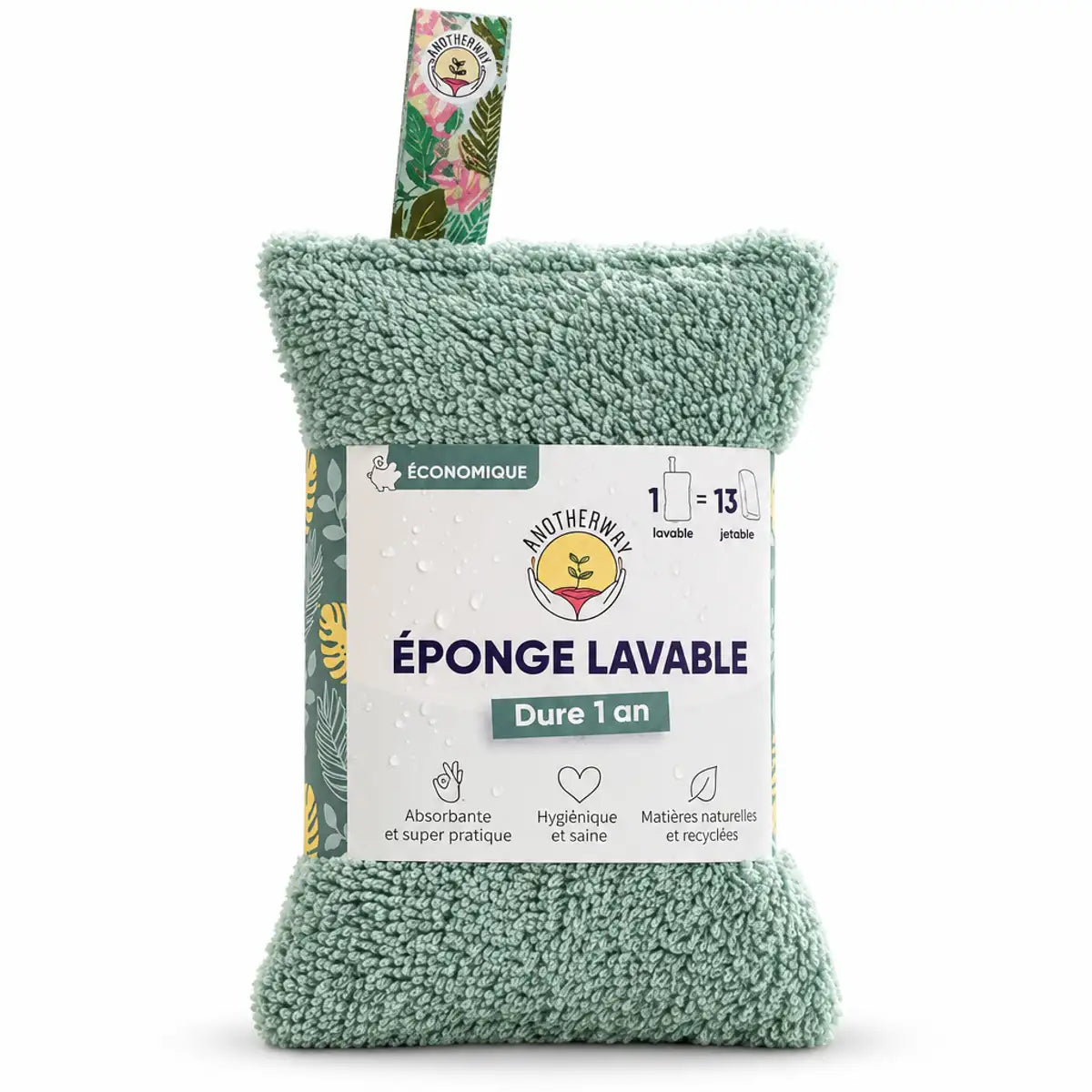 Éponge lavable verte écologique Anotherway avec boucle de suspension florale