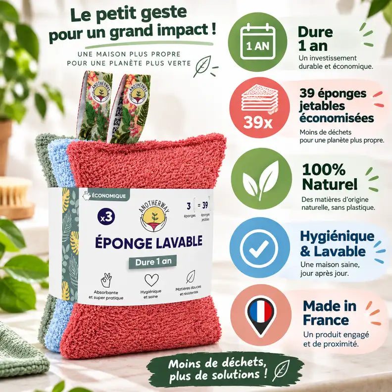 Éponges lavables écologiques Anotherway lot de 3 - avantages durabilité et écologie