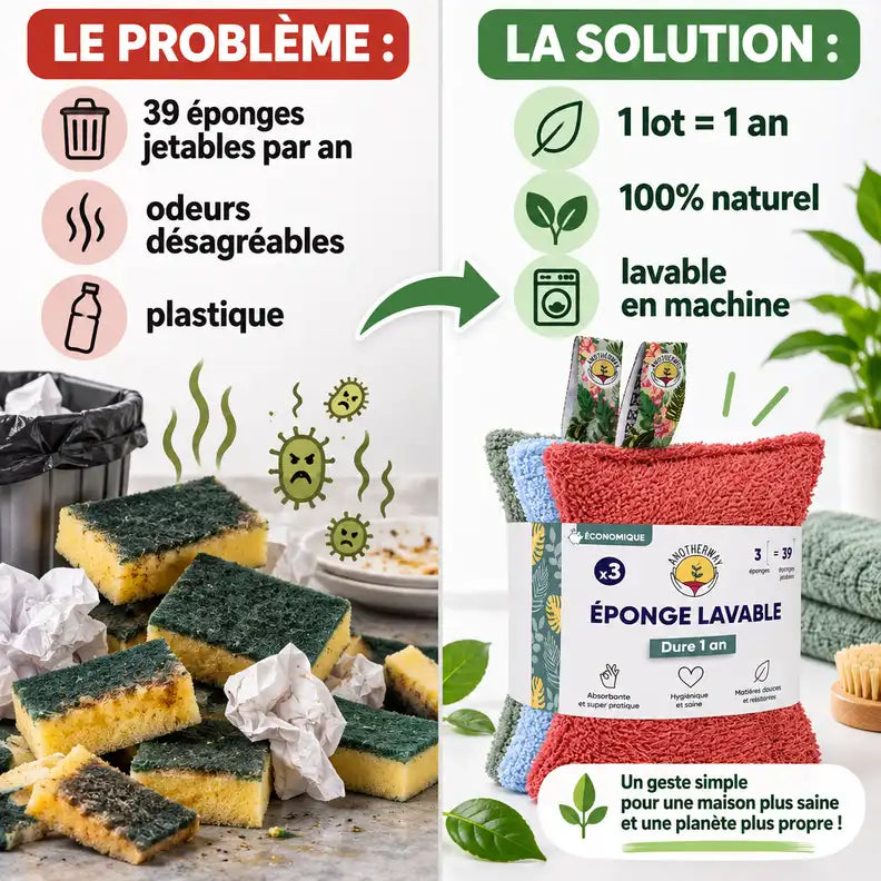 Éponges lavables écologiques Anotherway lot de 3 - Alternative écologique aux éponges jetables