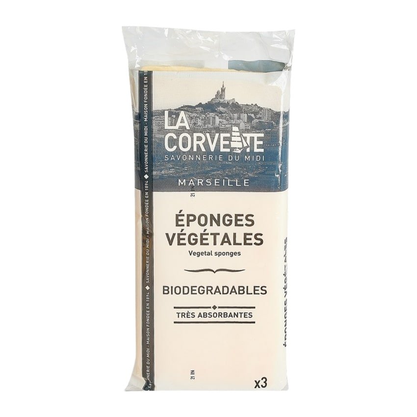 Un lot de 3 éponges végétales biodégradables de la marque La Corvette