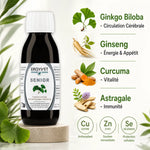 Ergyvet Senior flacon anti-âge pour chien et chat avec ingrédients actifs: Ginkgo, Ginseng, Curcuma, Astragale