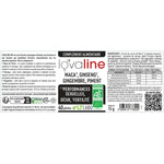 Etiquette aplatie de Lovaline Bio, montrant tous les ingrédients, dosages et posologie 