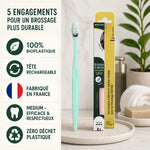 Brosse à dents bioplastique Apimani medium avec étui, tête rechargeable, fabriquée en France, zéro déchet