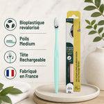 Brosse à dents rechargeable Apimani en bioplastique avec étui, poils medium, fabriquée en France