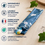Etui brosses à dents coton imperméable Angie Be Green avec infographie certifications et caractéristiques