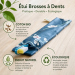 Etui brosses à dents coton enduit écologique Angie Be Green avec motif floral bleu