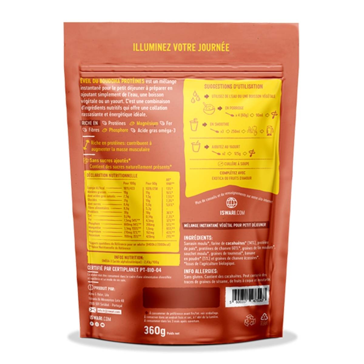 Eveil du Bouddha Cachuète Banane de 360g vu de dos.